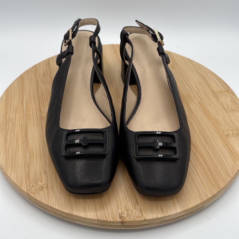 Liverpool Los Angeles Getty Black Leather Block Heel Pumps Size 8.5M Minimalist